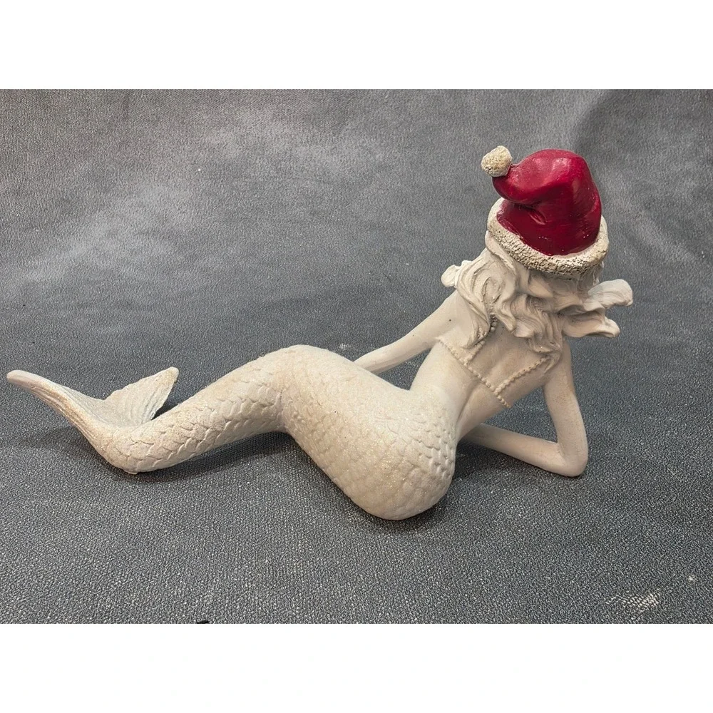Coastal Christmas Mermaid Figurine Santa Hat Nautical Holiday Decor 8.5 Inch